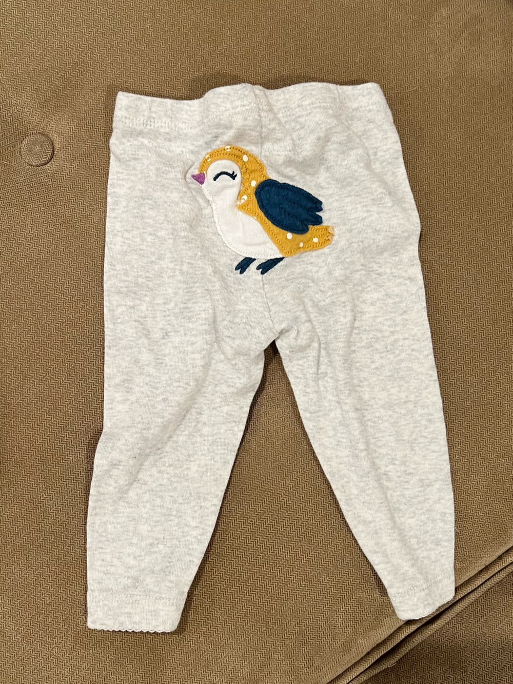 Carter's Light Gray Leggings with Mustard and Navy Bird Appliqué